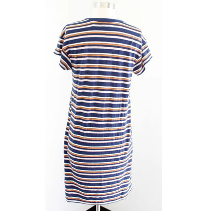 Madewell Striped Henley NEW T-Shirt Dress small  Hemp Blend Blue Short Sleeve