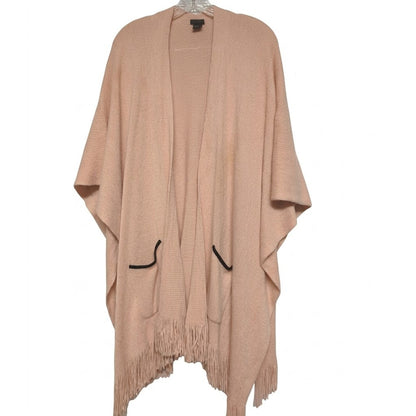 Zoe Madison Blush Pink Open Front Kimono Ruana Faux Leather Pockets One Size