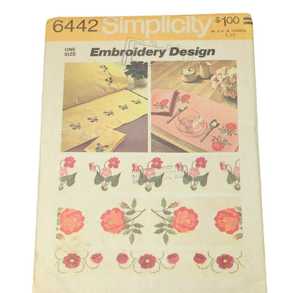 Simplicity 6442 Vintage Sewing Pattern One Size Embroidery Design