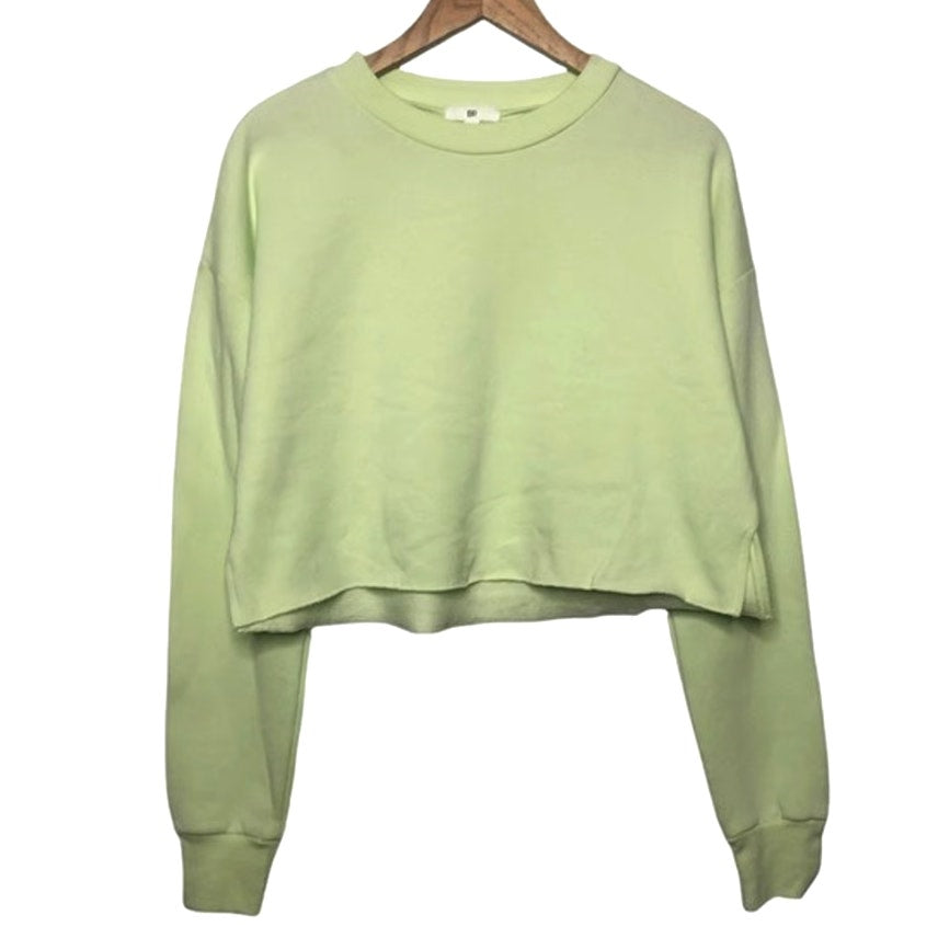 NWT BP. Long Sleeve Cropped Side Vent Sweatshirt Sz Medium in Green Limecream