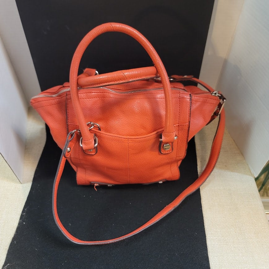 Tignanello Vibrant Orange Pebbled Leather Satchel Crossbody Bag Top Handle
