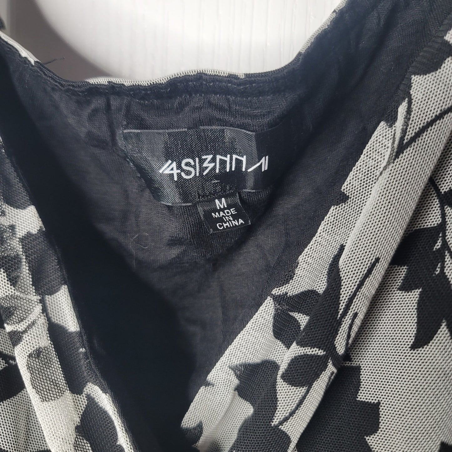 4si3nna Nordstrom Mesh Blouse Faux Wrap Long Sleeve Top Floral Black Size medium