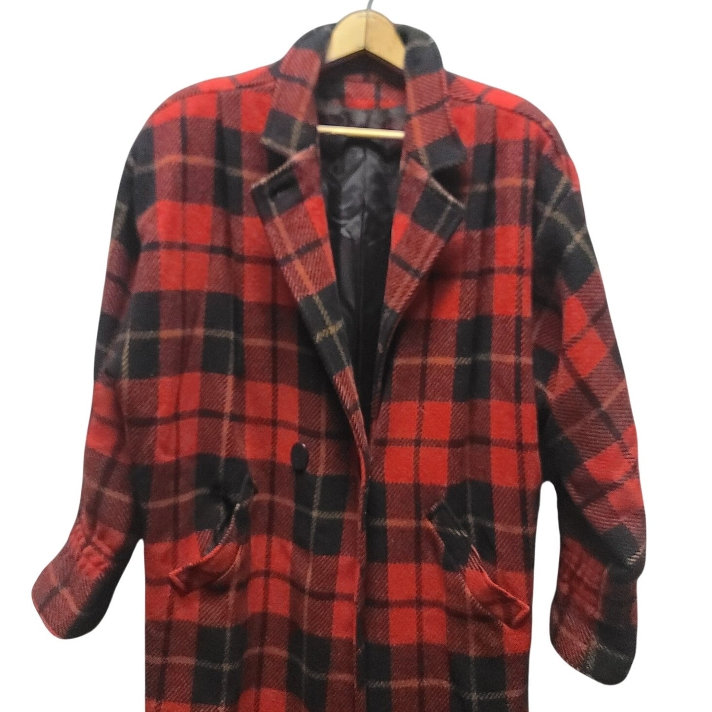 Portrait Vintage Red Black Plaid Wool Duster Coat Goth Grunge Academic Large