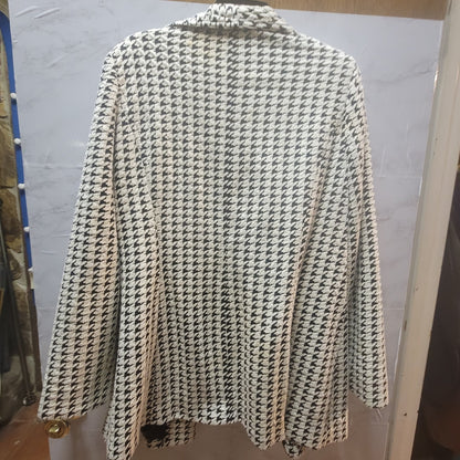 Midnight Velvet Houndstooth Ruffle Drape Front Blazer Jacket Large Dark Academia