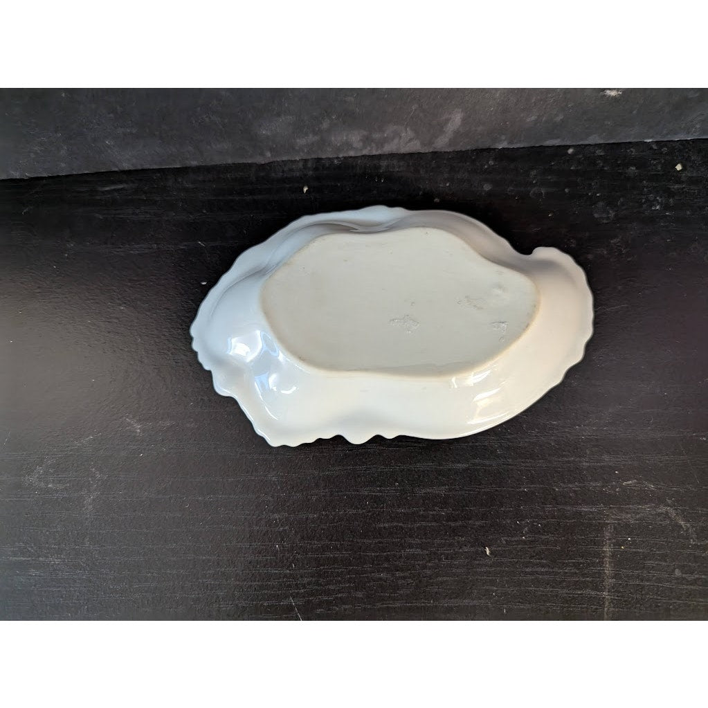 Trinket Dish 70s Porcelain Painted tray Hydrangea Flowers Nappy Mini finger hole