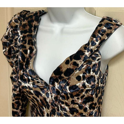 Lavish Alice Cold Shoulder Crush Velvet Cocktail Sheath Dress Sz 10 Leopard NWT