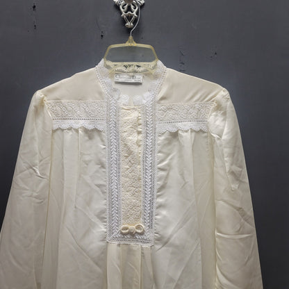 Christian Dior Vintage Cream Lace Trim Long Nightgown Robe Retro Coquette Small