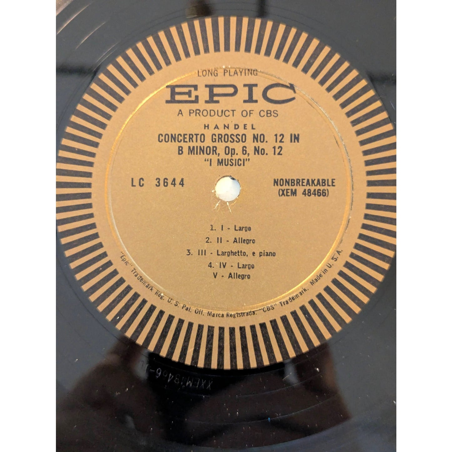 Vintage I Musici Bach Handel Purcell Epic LC 3644 Mono 1960s Gold Label Vinyl LP