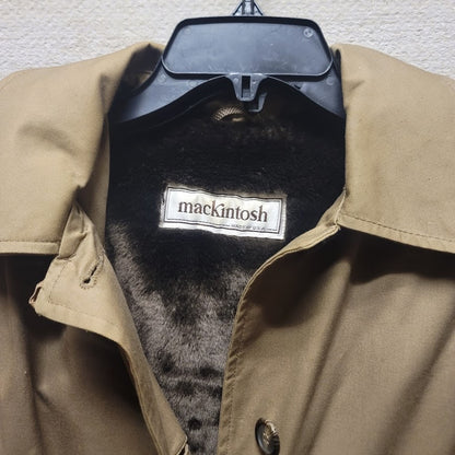 Mackintosh Trench Full length Coat Jacket Faux Fur Lined Hood Size 12 HEAVY tan