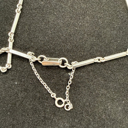 Vtg Modernist Silver Bar Link Necklace 30" Minimalist Industrial Statement Chain