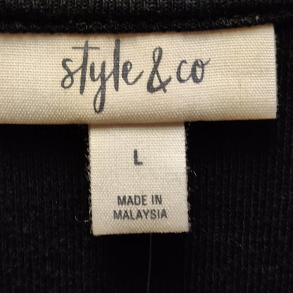 Style & Co Black Knit Tunic Top Asymmetrical Hem Casual Everyday Essential Large