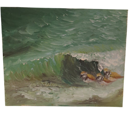 Original Oil Painting on Canvas Shorebirds & Ocean Wave Beach Coastal Decor