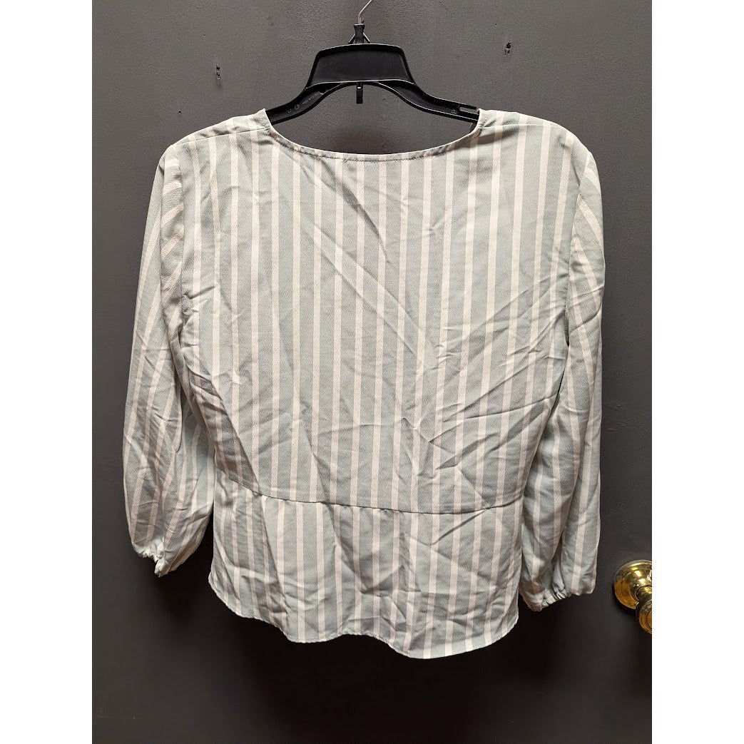 Topshop Grey Multi Striped Peplum Blouse Size US 6 NEW Casual Summer