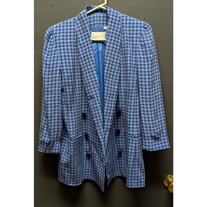 Dana Buchman Vintage Silk Blue Plaid Blazer Jacket Structured 90s Office Wear