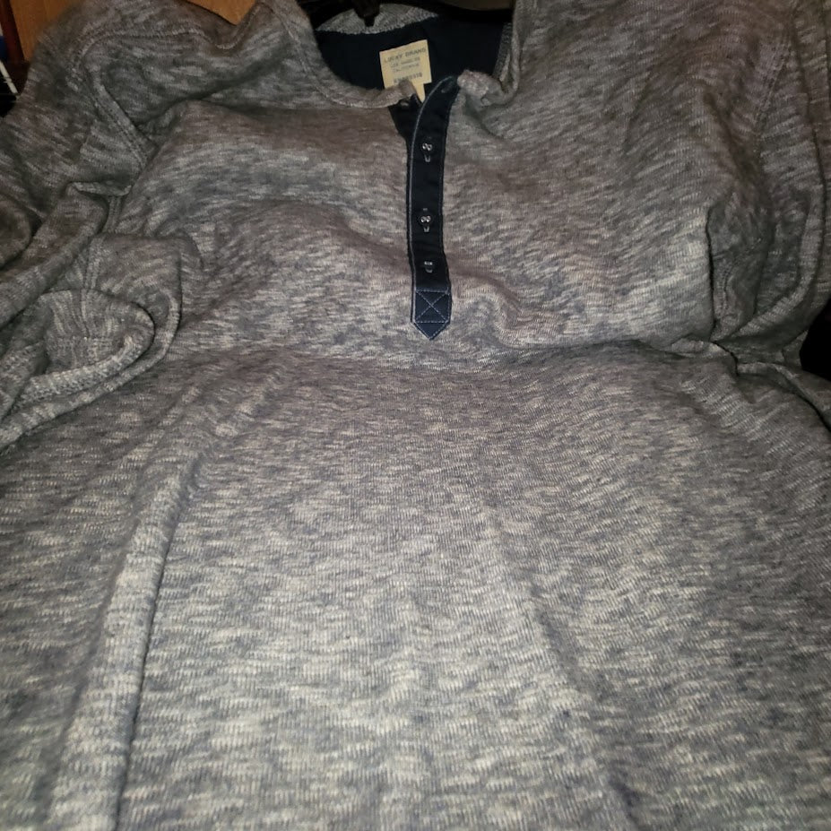 Lucky Brand Men's Blue Marled Henley Long Sleeve Shirt Large Contrast Placket