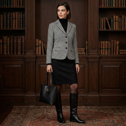 Monroe and Main Size 16 Houndstooth Blazer Black White Vintage 90's Lined button
