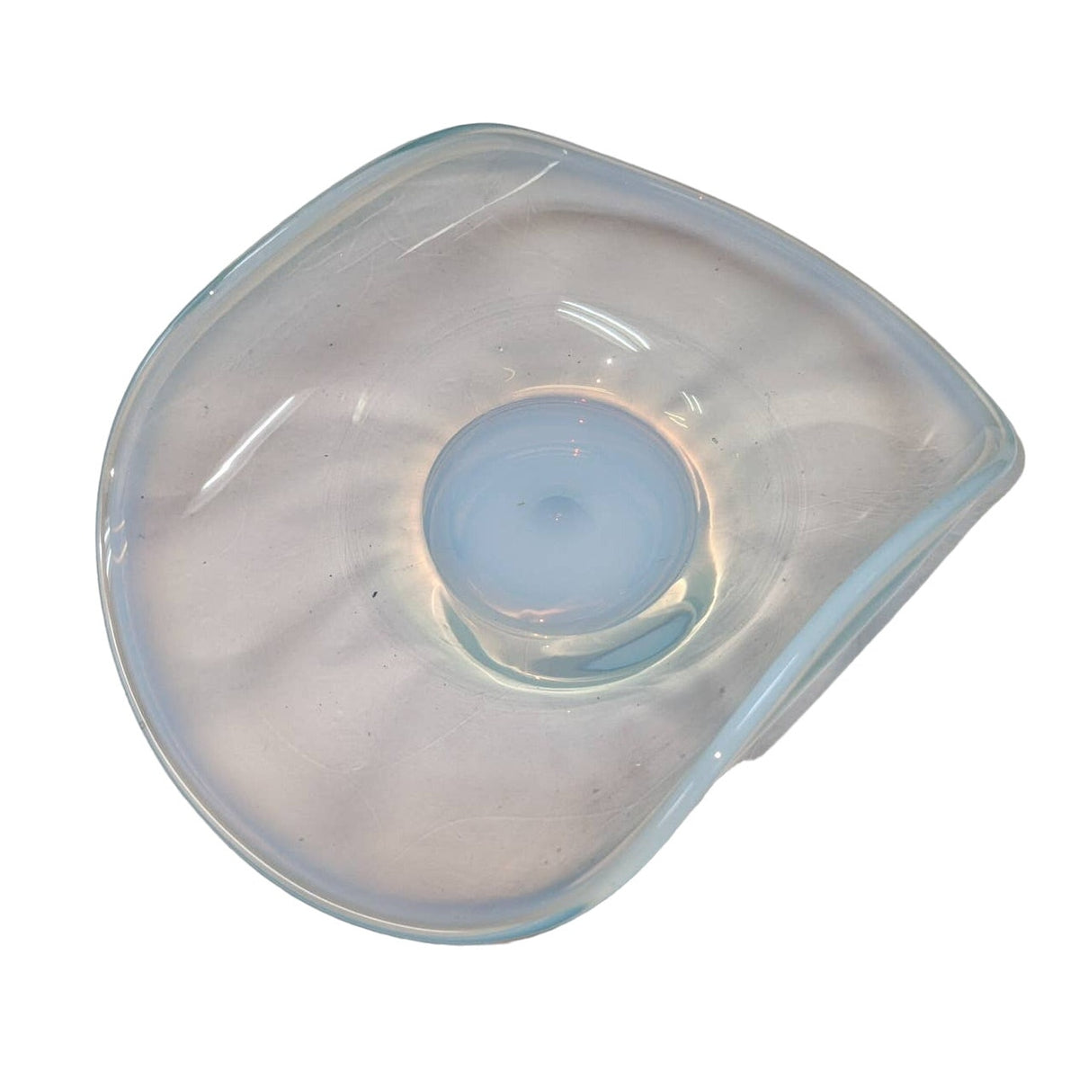 Blue Vaseline Glass Candy Trinket Tray Uranium Radiated Opalescent Curved Lip
