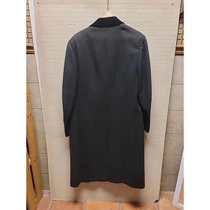 Vintage Abraham & Straus Wool BLEND Pea Coat Mens 39 LONG BLACK herringbone