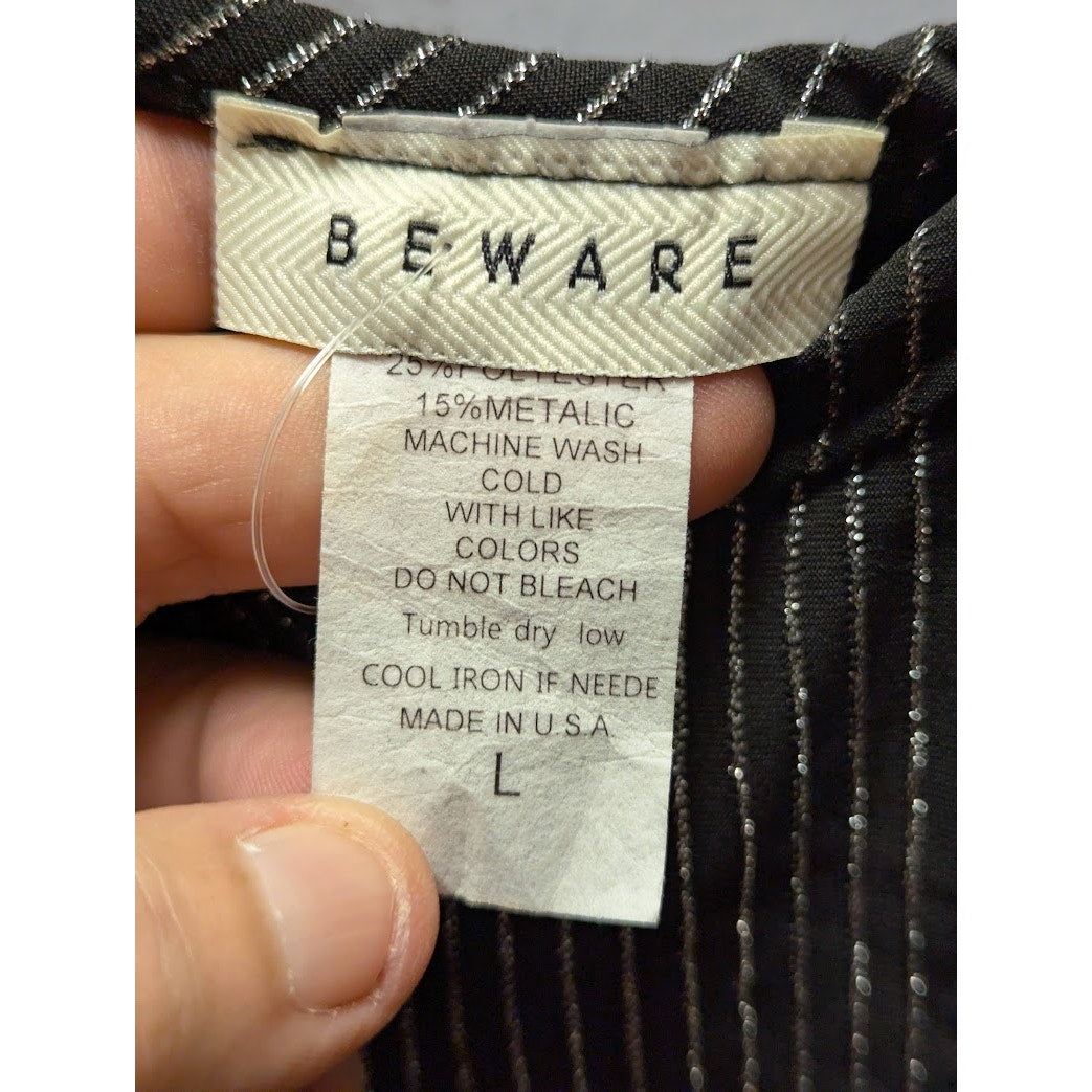 Beware size Large Bodysuit Tank Sleeveless NEW Black silver striped Top layers