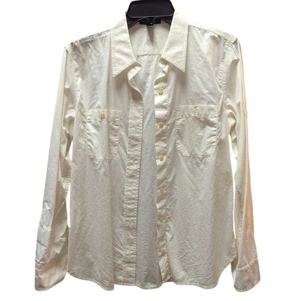 Lauren Ralph Lauren Small Petite White Button Up Roll Tab Sleeves Shirt