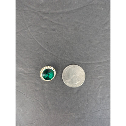 Vintage Emerald Green Rhinestone Gold Tone Round Clip On Earrings