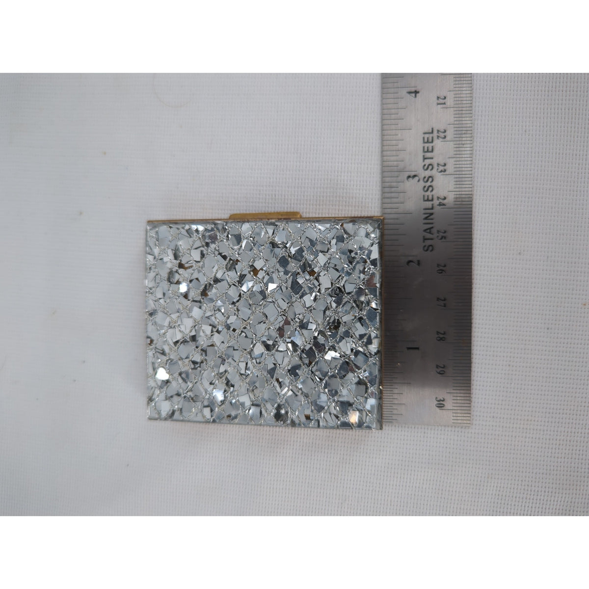 Vintage Silver Glitter / Crushed Moasic Mother-of-Pearl Compact Mirror