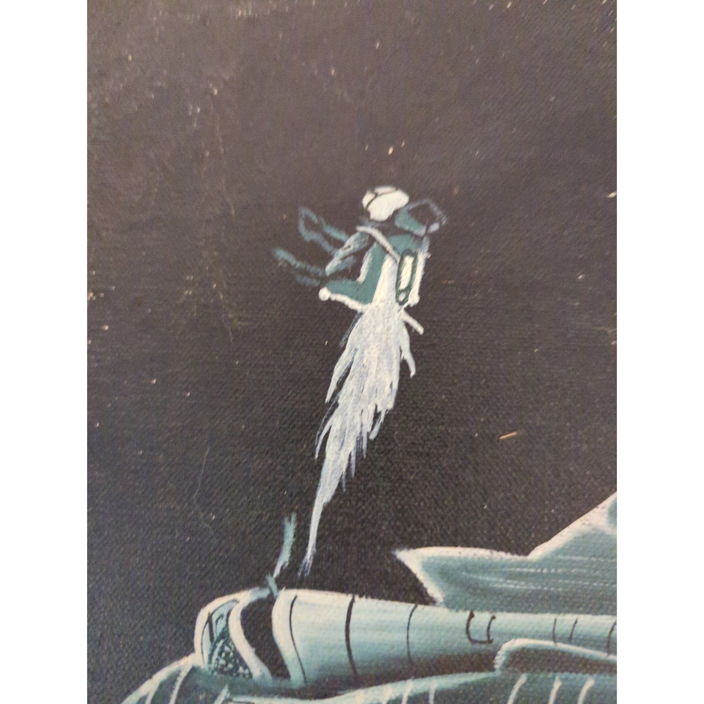 Vintage US Military Jet Fighter Ejection Scene Black Velvet Painting Carve Frame