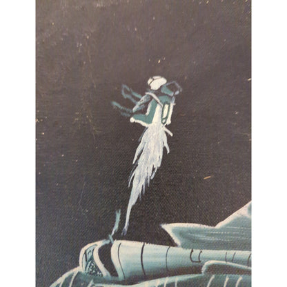 Vintage US Military Jet Fighter Ejection Scene Black Velvet Painting Carve Frame