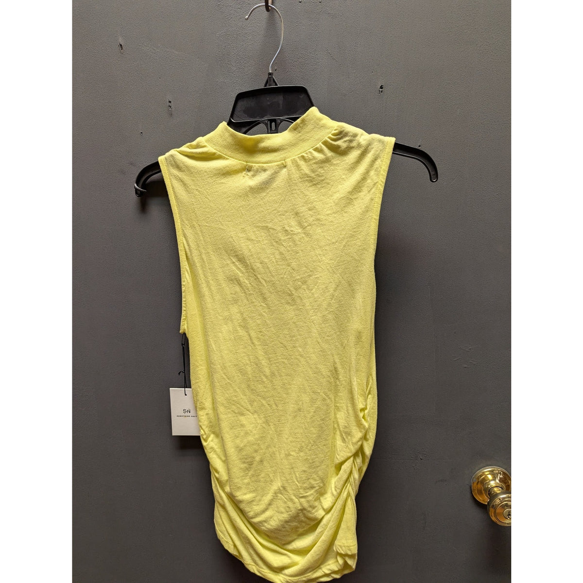 Something Navy Size Medium Yellow tank ruched sides Mock Neck Cotton shirt Top