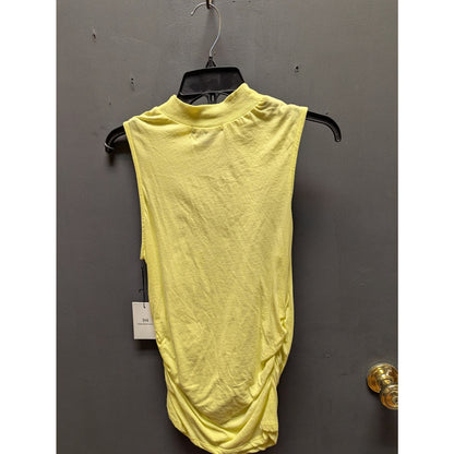 Something Navy Size Medium Yellow tank ruched sides Mock Neck Cotton shirt Top