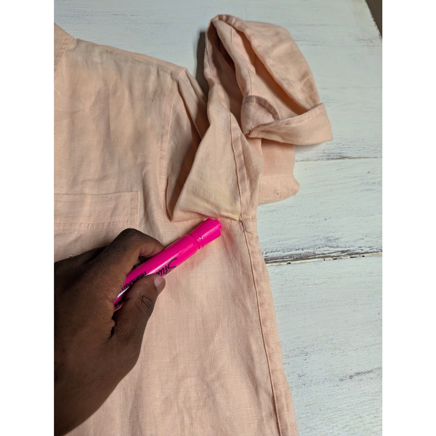 Lauren Ralph Lauren Peach Pastel 100% Linen Button Down Pocket Shirt Petite