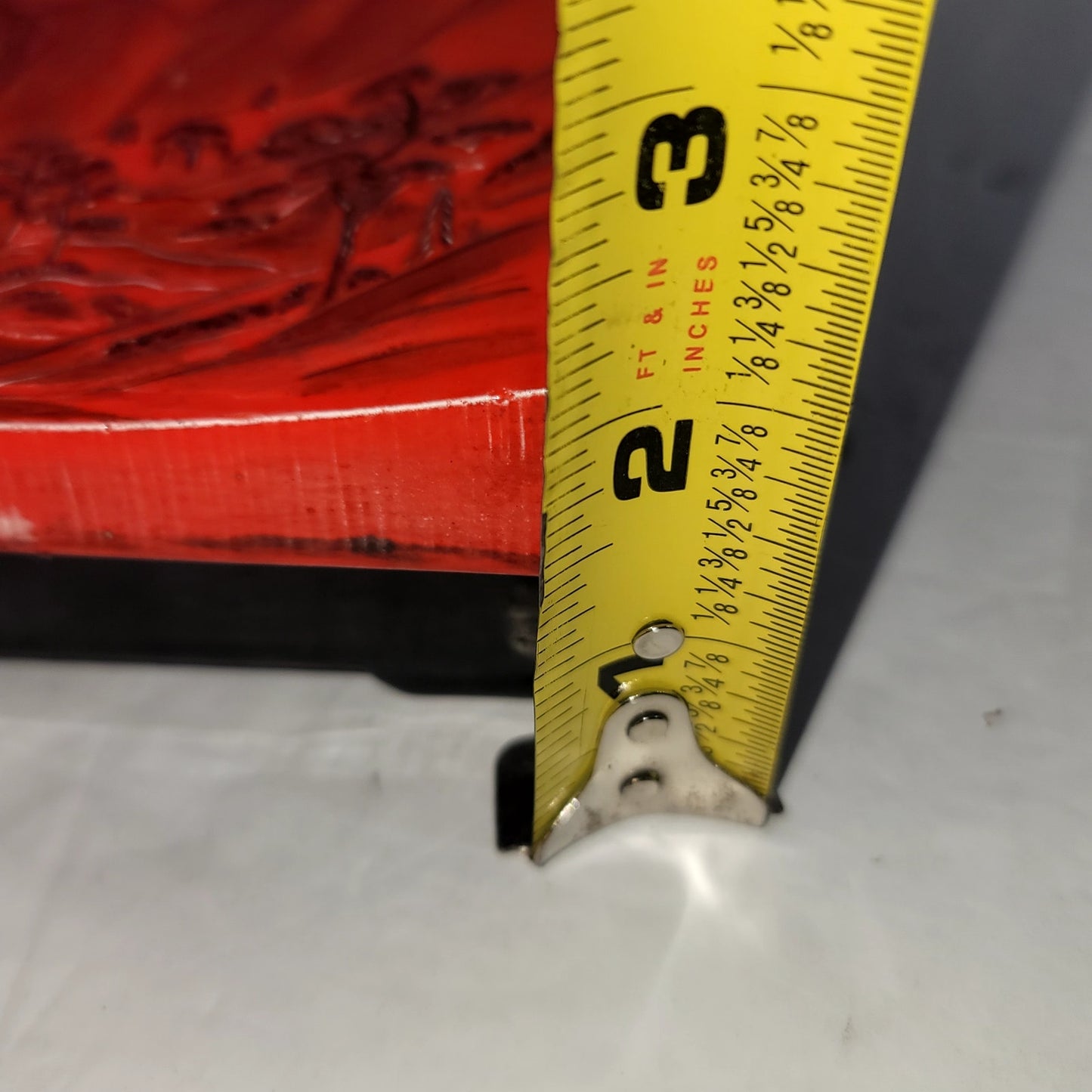 Japanese Inspired Red Black Ceramic Trinket Box Two Piece Landscape 2pc.