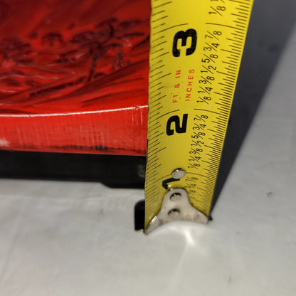 Japanese Inspired Red Black Ceramic Trinket Box Two Piece Landscape 2pc.