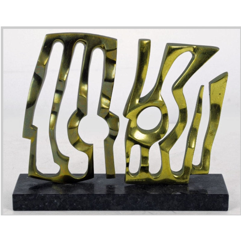 Brutalist Laranjeira Santos 1994 Bronze Abstract Sculpture on Marble Base Signed