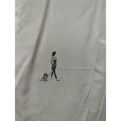 Joules White Painted Dog Walker Tunic Blouse Size 4 Funky Long Sleeve Deep Vneck