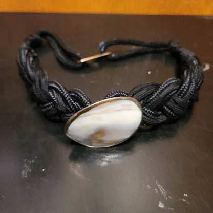 Vintage Black Rope Braided Belt Rope Knot Pearlescent shell Stone Small/Medium