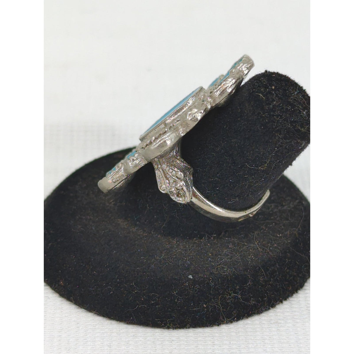 Vintage Silver Tone Turquoise Cluster Ring Bohemian Southwestern Statement Y2K