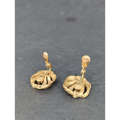 Vintage Monet Signed Gold Tone Swirl Knot Clip On Earrings Retro 1960s MCM