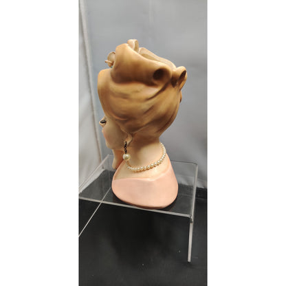 Inarco 1962 E-779 Lady Headvase Planter MCM Kitsch Pink Updo Retro Ceramic Decor
