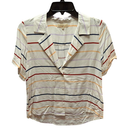Copper Key Striped Camp Collar Blouse Women XS Ivory Multicolor Short Sleeve Top