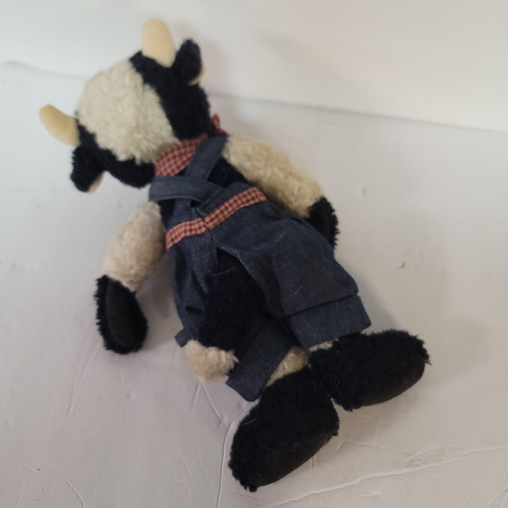 Boyds Bears Plush Angus Macmoo 11” Holstein Cow in Denim Coveralls