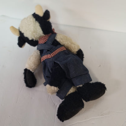 Boyds Bears Plush Angus Macmoo 11” Holstein Cow in Denim Coveralls