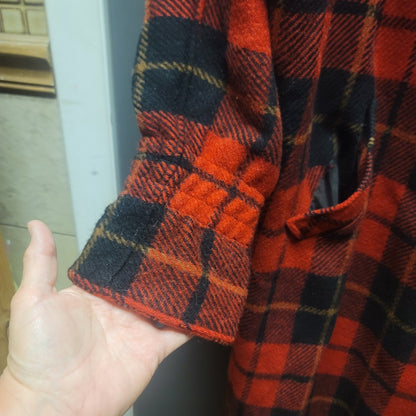Portrait Vintage Red Black Plaid Wool Duster Coat Goth Grunge Academic Large