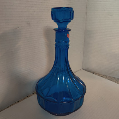 Vintage Empoli Cobalt Blue Glass Decanter with Stopper, Made in Italy Optic