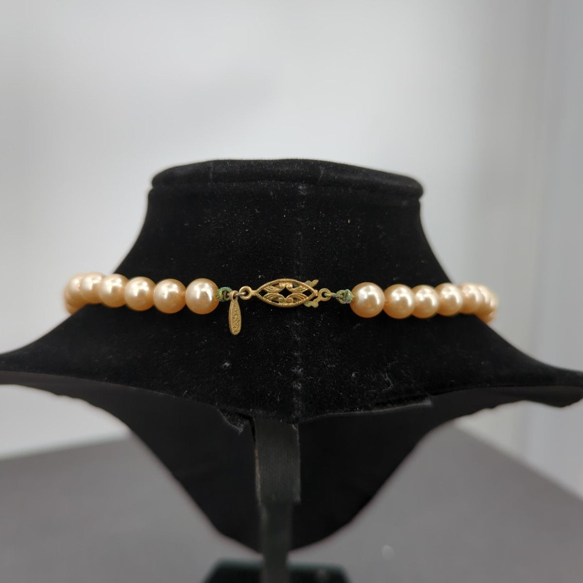 Vintage Napier Knotted Faux Pearl Necklace Gold-Tone Filigree Clasp