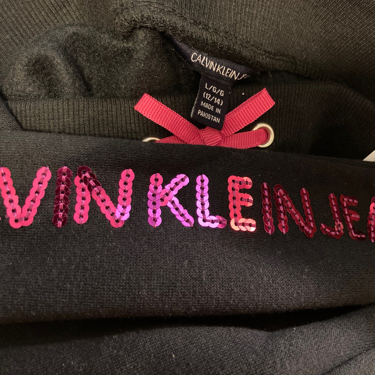 Calvin Klein Jeans Girls Fleece Jogger Sweatpants Large 12/14 Black NWT Sequins