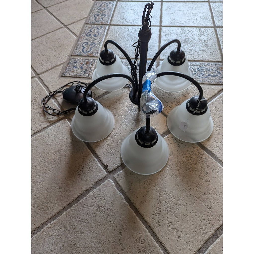 Secondhand Sandies: hanging chandelier light fixture brushed bronze 5 down lights