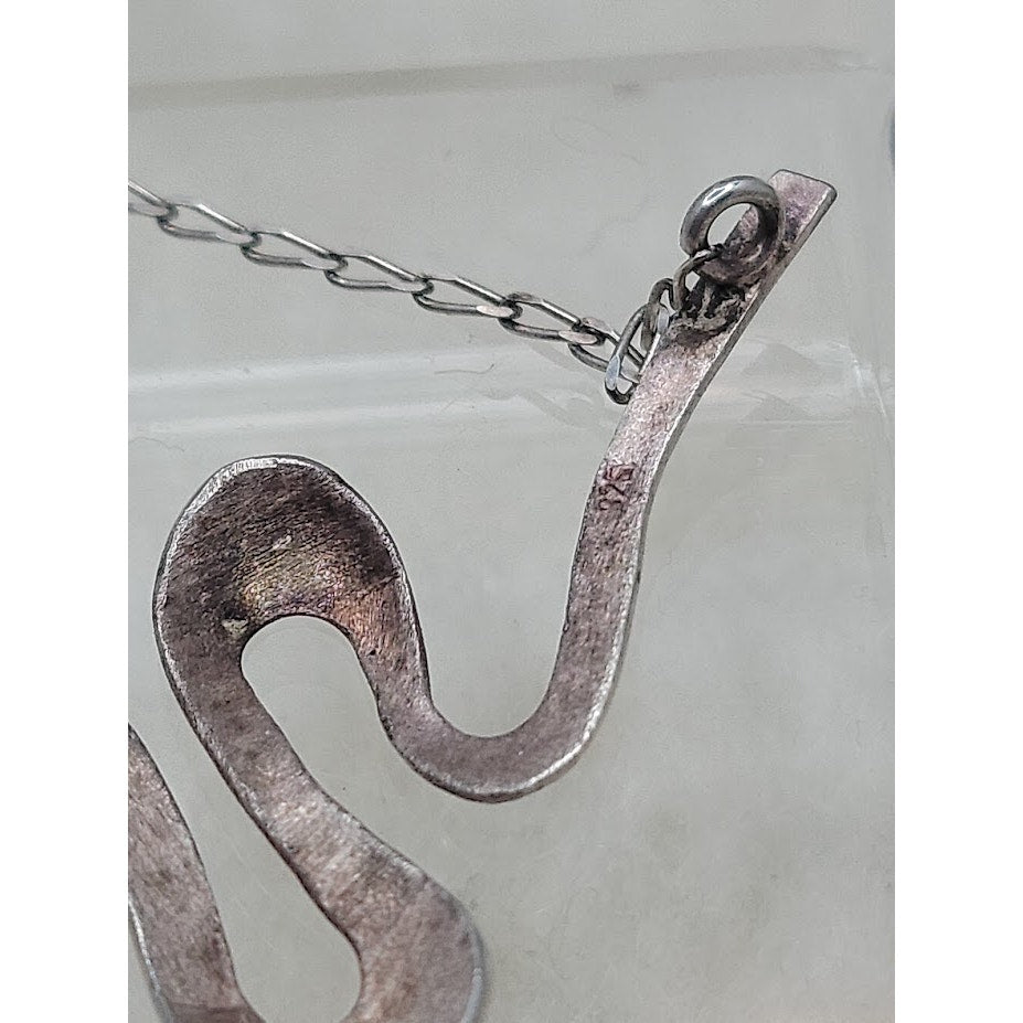 Vintage Modernist Sterling Silver Biomorphic Wave Pendant Necklace 925