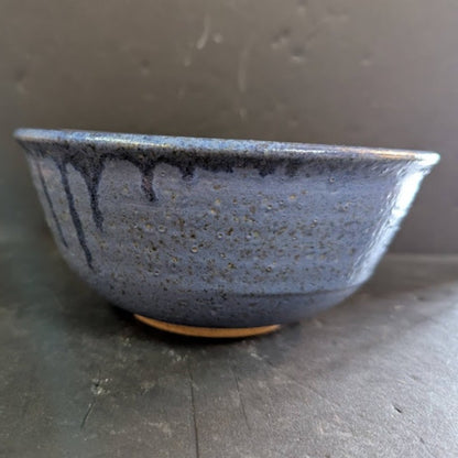 Vintage Blue art pottery bowl drip glaze 3.5" tall stoneware Signed