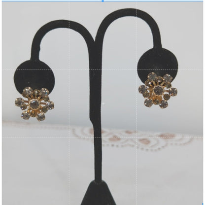Vintage Gray Crystal Stone Rose Gold Tone Clip On Earrings Retro Glamour